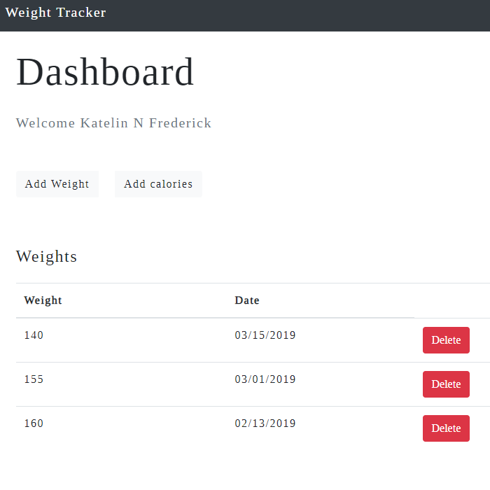 Weight Tracker project screenshot